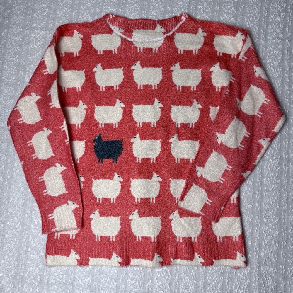 RARE Princess Diana Inspired Red Black Sheep Sweater Size Small 80s Jumper Icon - Picture 5 of 14